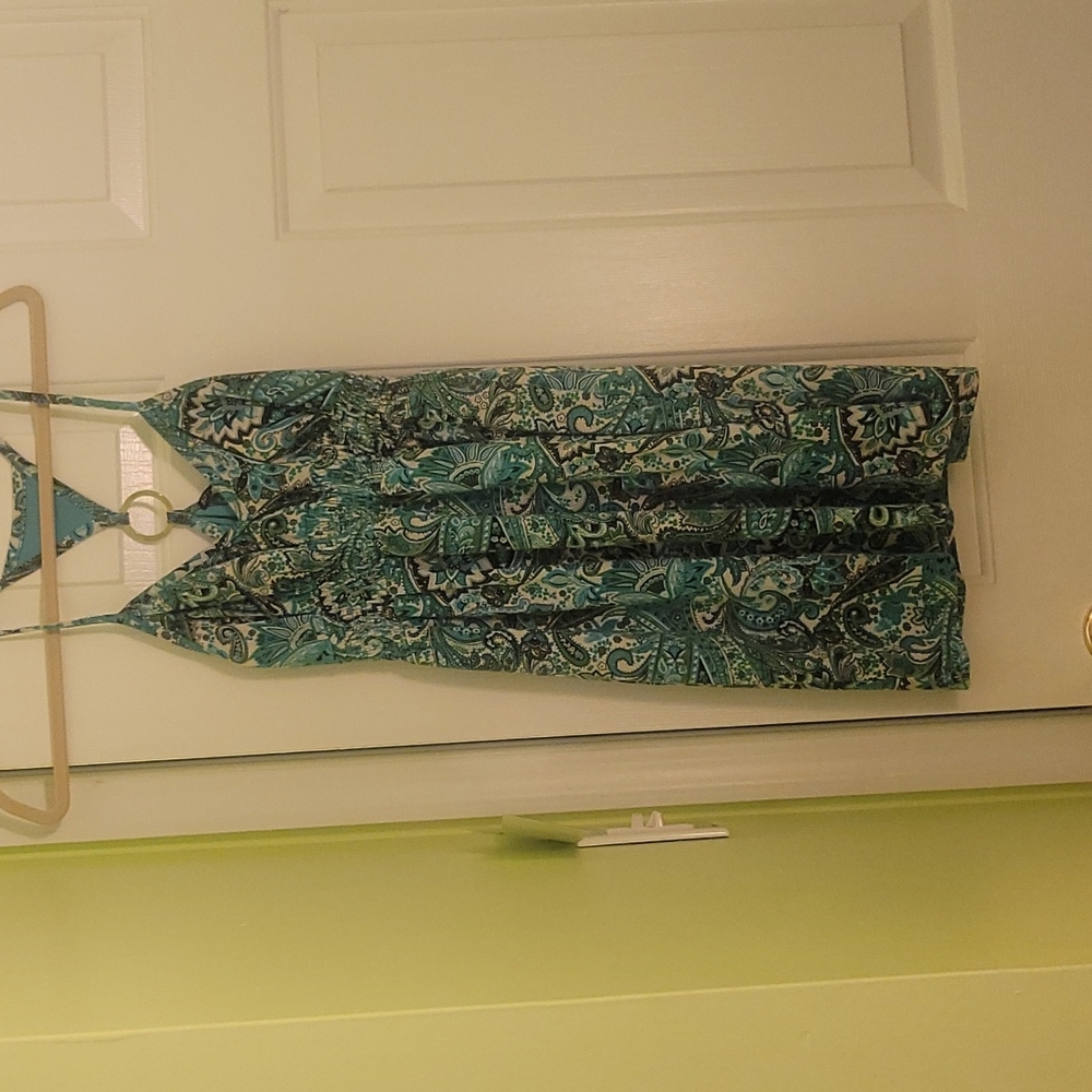 Blue and green paisley dress
